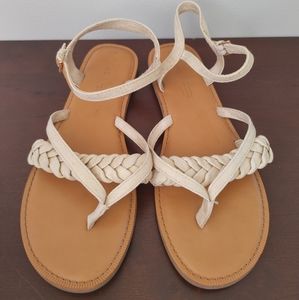 Toms Women's Lexie Sandals Natural Shimmer Canvas Beige Gold Size 10